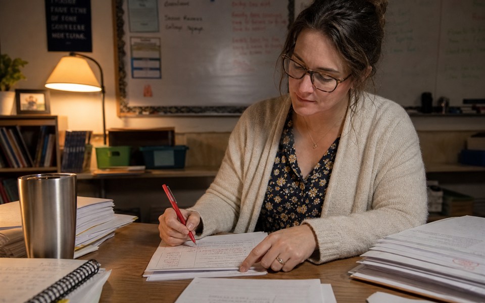 Teacher grading papers