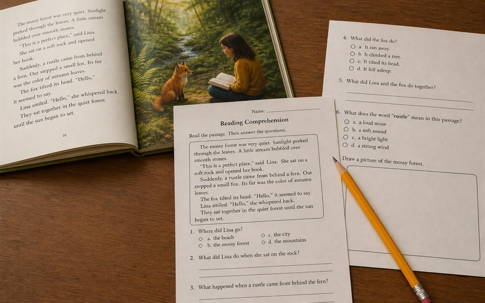 Main idea reading worksheet and pencil